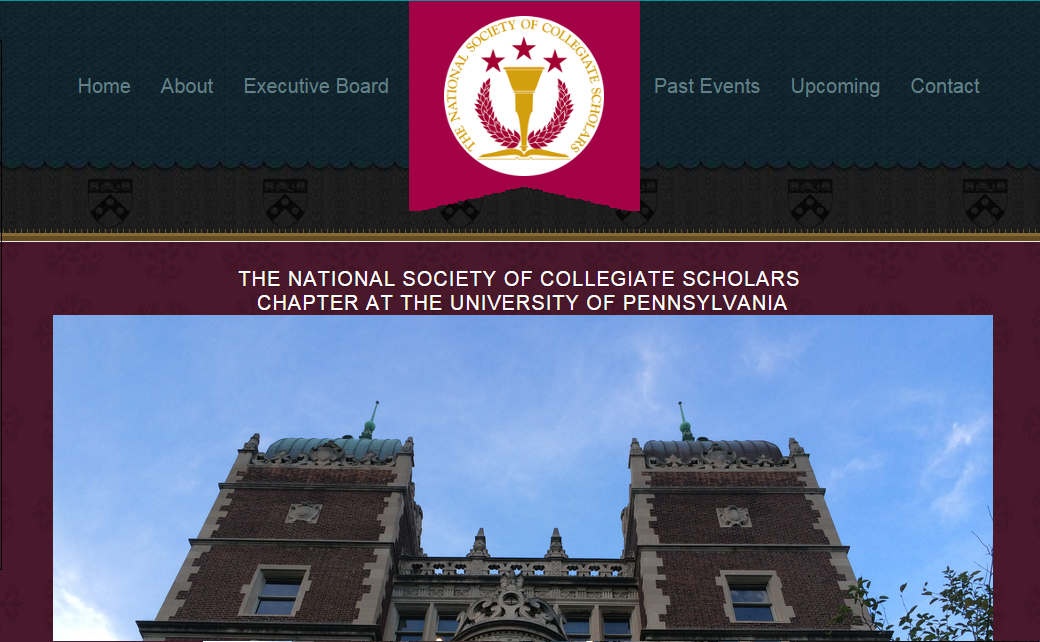 NSCS Upenn Chapter Website, a website Spiro designed for the National Society of Collegiate Scholars Chapter at the University of Pennsylvania.
